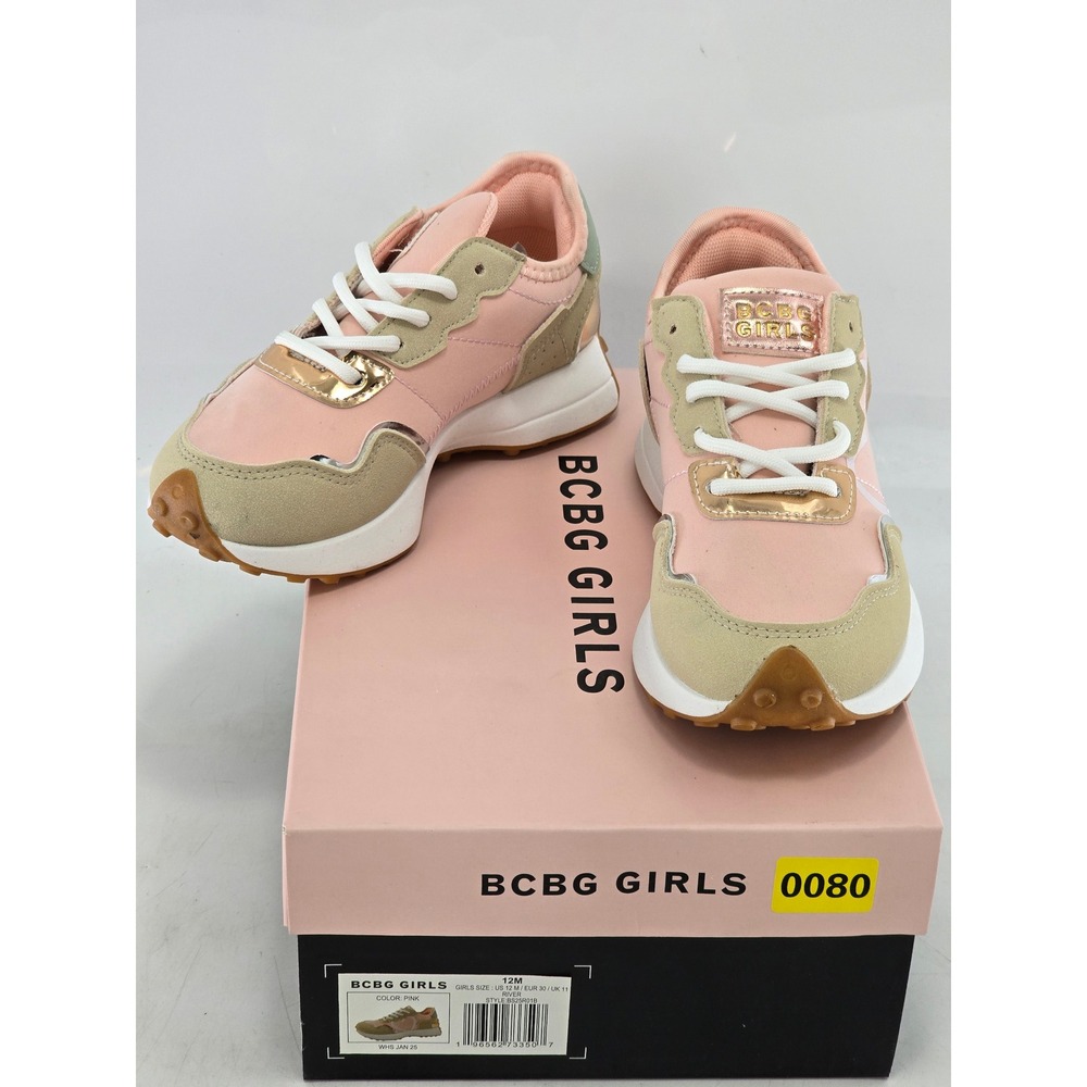 BCBG Girls River Sneaker Girls 12M Pink Heart Lace Up - New
